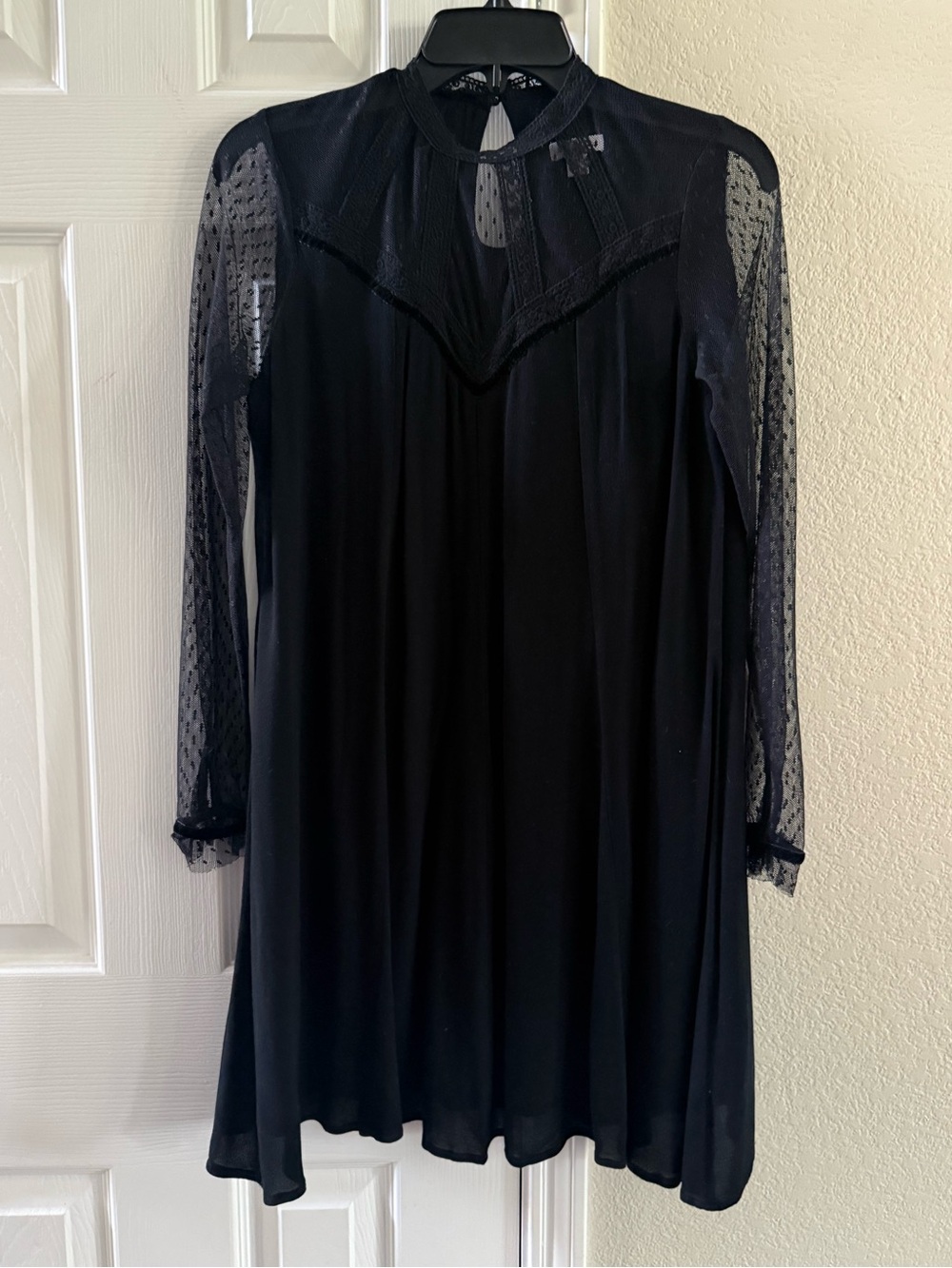 Black Long-Sleeve Mesh Dress